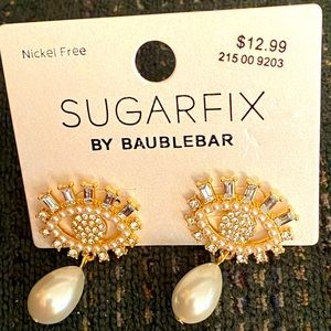 Sugarfix gold/off white evil eye earrings.